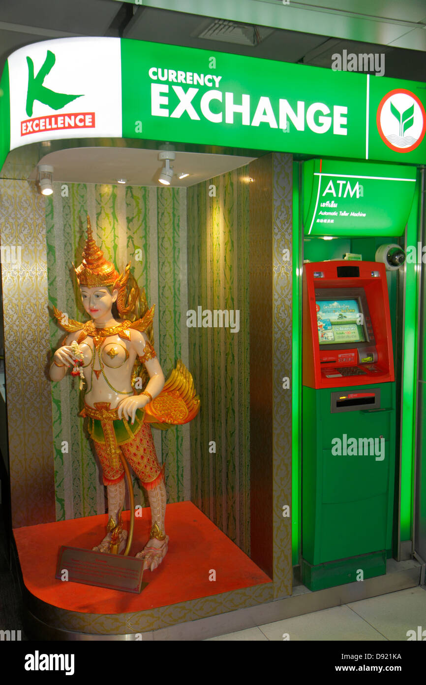 Bangkok Thailand, Thai, Suvarnabhumi International Airport, BKK, Terminal, Wechselstube, Geschäft, Währung, Geld, Währung, Banken, Banken, Bankautomaten, Statue, Skulptur, Stockfoto