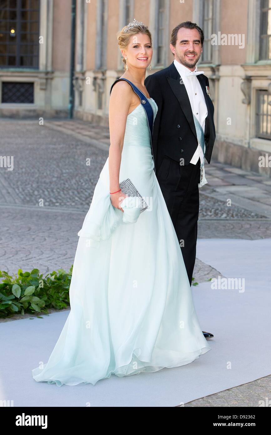 Stockholm, Schweden. 8. Juni 2013. Prinz Nikolaos und Tatiana Prinzessin von Griechenland kommen für die Hochzeit der schwedischen Prinzessin Madeleine und Chris O'Neill in der Kapelle des königlichen Palastes in Stockholm, Schweden, 8. Juni 2013. Foto: Patrick van Katwijk / Alamy Live News Stockfoto