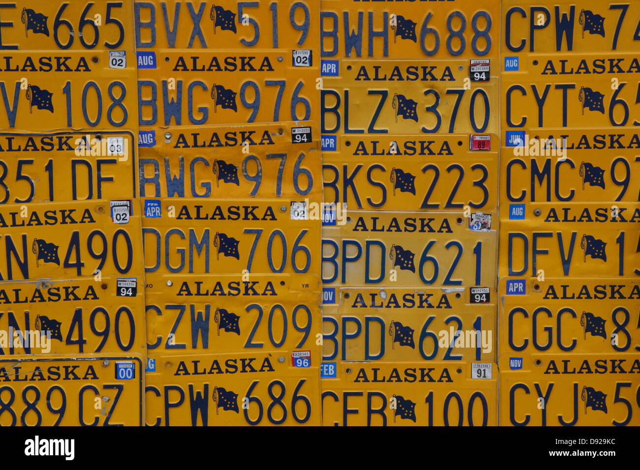Kfz-Kennzeichen, Boundary Lodge, oben auf den World Highway, Alaska, USA Stockfoto