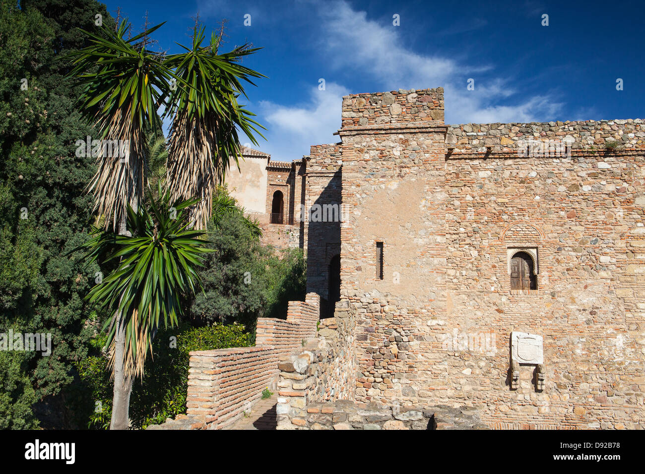 Castillo de Gibralfaro in Malaga, Andalusien Spanien. Zu Beginn des 14. Jahrhunderts erbaut von den Mauren. Stockfoto