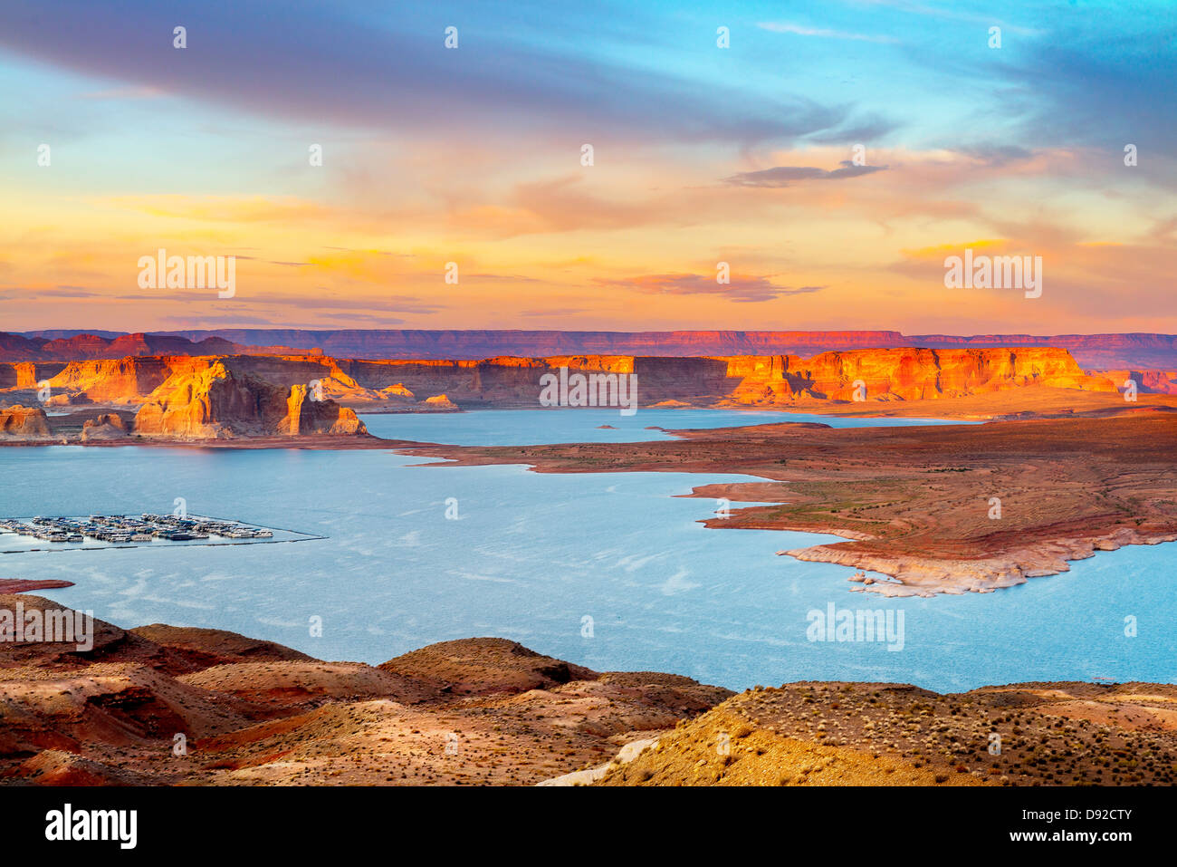 berühmten Glen Canyon und Lake Powell mit Marina, Südwesten, Arizona, USA Stockfoto