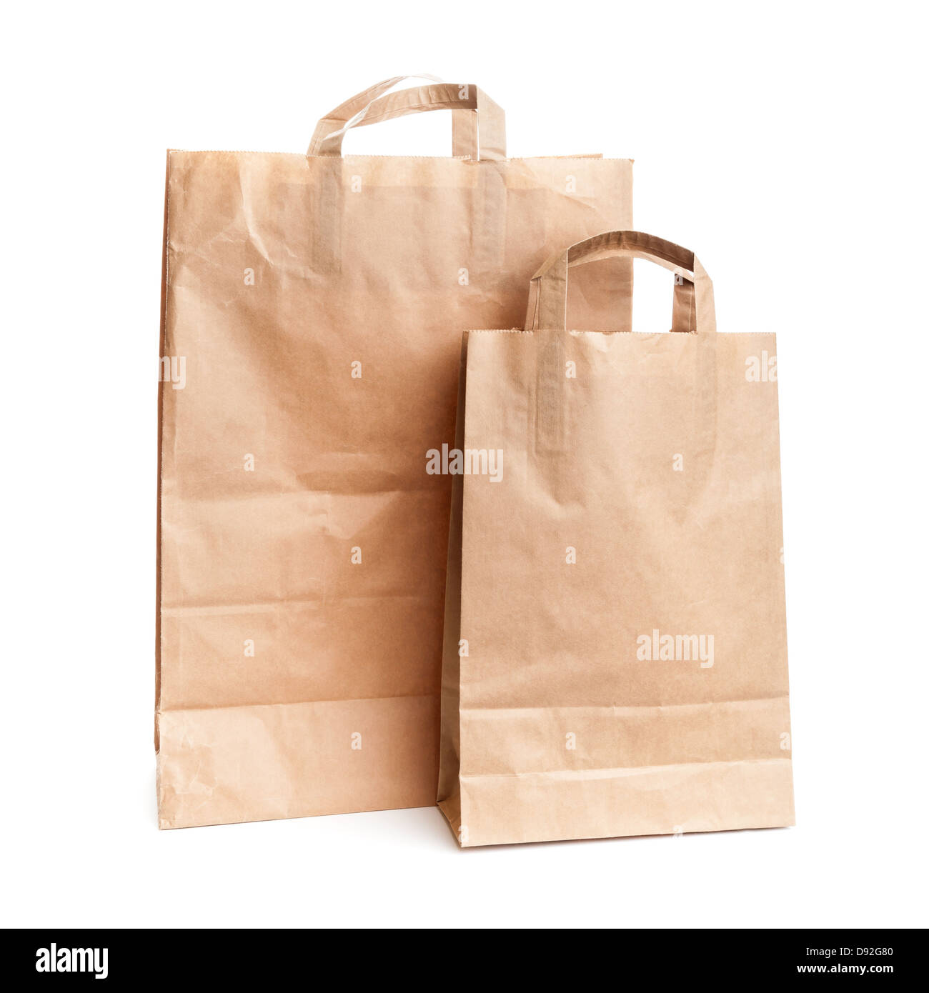 Zwei Einkaufstaschen Papier isoliert auf weißem Hintergrund Stockfoto