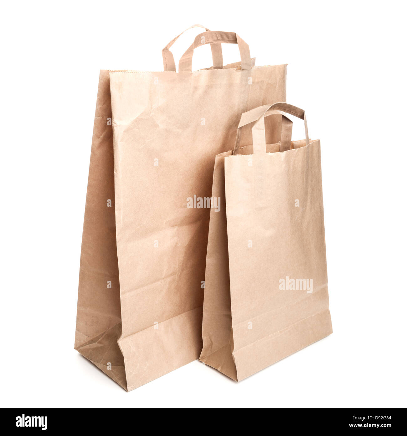 Zwei Einkaufstaschen Papier isoliert auf weiss Stockfoto