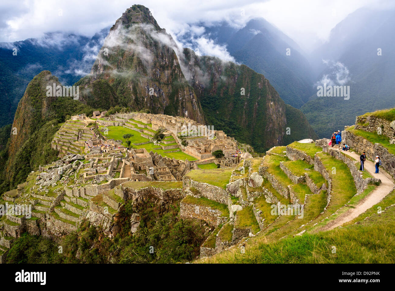 Blick auf die verlorene Inka-Stadt Machu Picchu in der Nähe von Cusco, Peru. Stockfoto