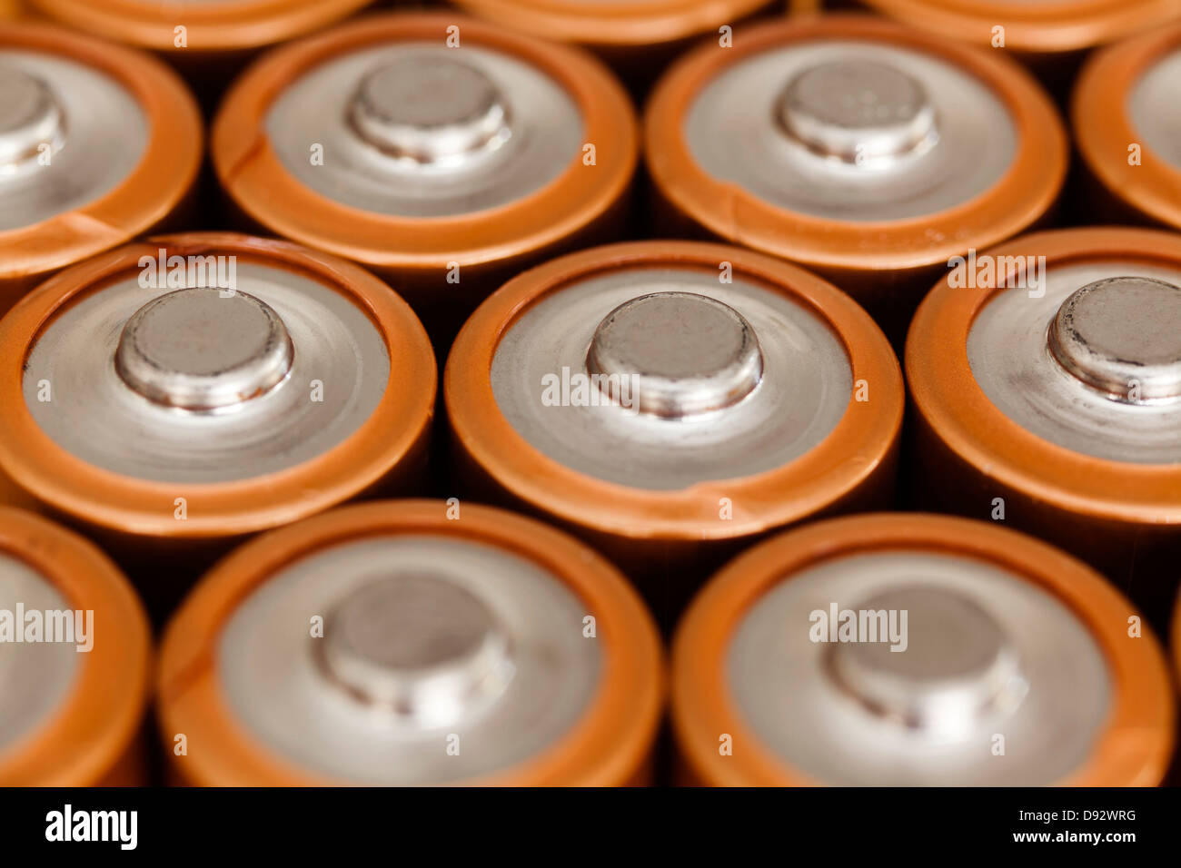 Reihen von Batterien gesehen von oben, full frame Stockfoto