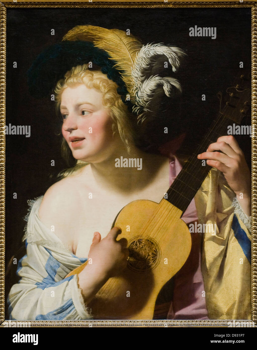 Gerrit van Honthorst Frau spielt Gitarre 1624 XVII th Jahrhundert Paris - Louvre Museum flämischen Schule Öl auf Leinwand Stockfoto