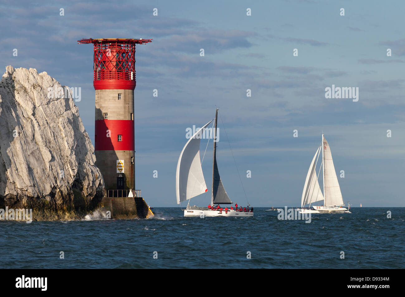 Rund um die Insel Rennen Sie Isle Of Wight Hampshire UK Nadeln Leuchtturm Stockfoto