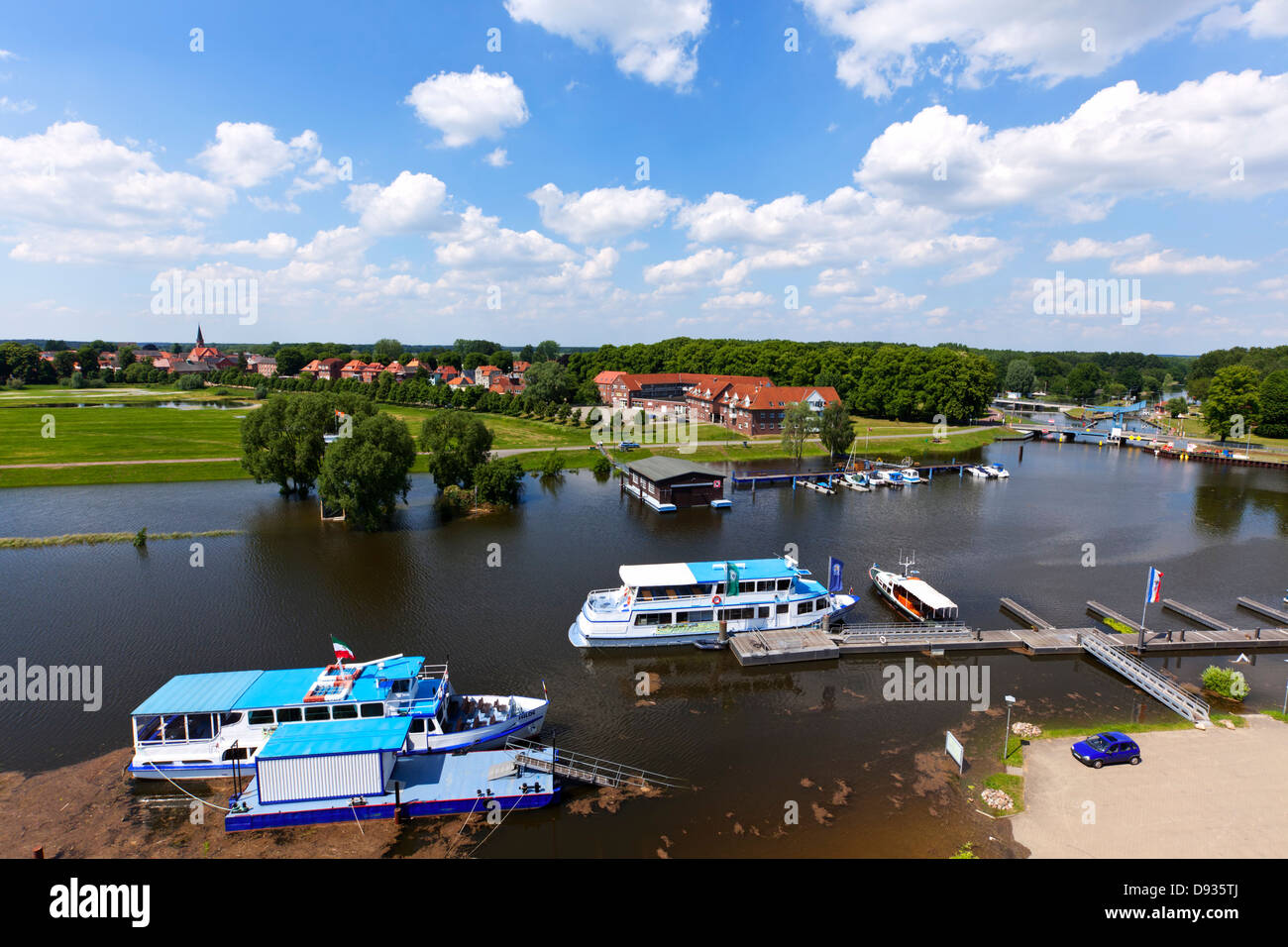 Hochwasser der Elbe, überfluteten Hafen Dömitz, Mecklenburg-Vorpommern Stockfoto
