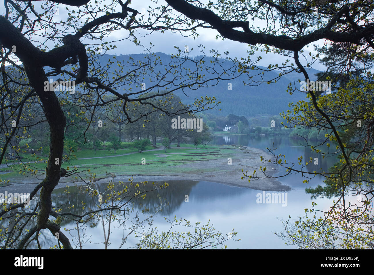 Derwent Water auf einem noch Frühlingsmorgen. Stockfoto