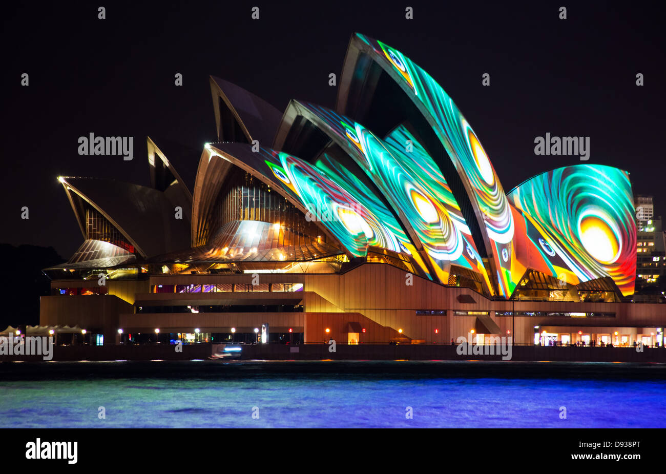 Spezielle Lichteffekte am Sydney Opera House während des jährlichen Vivid Sydney Light Festival, Australien Stockfoto