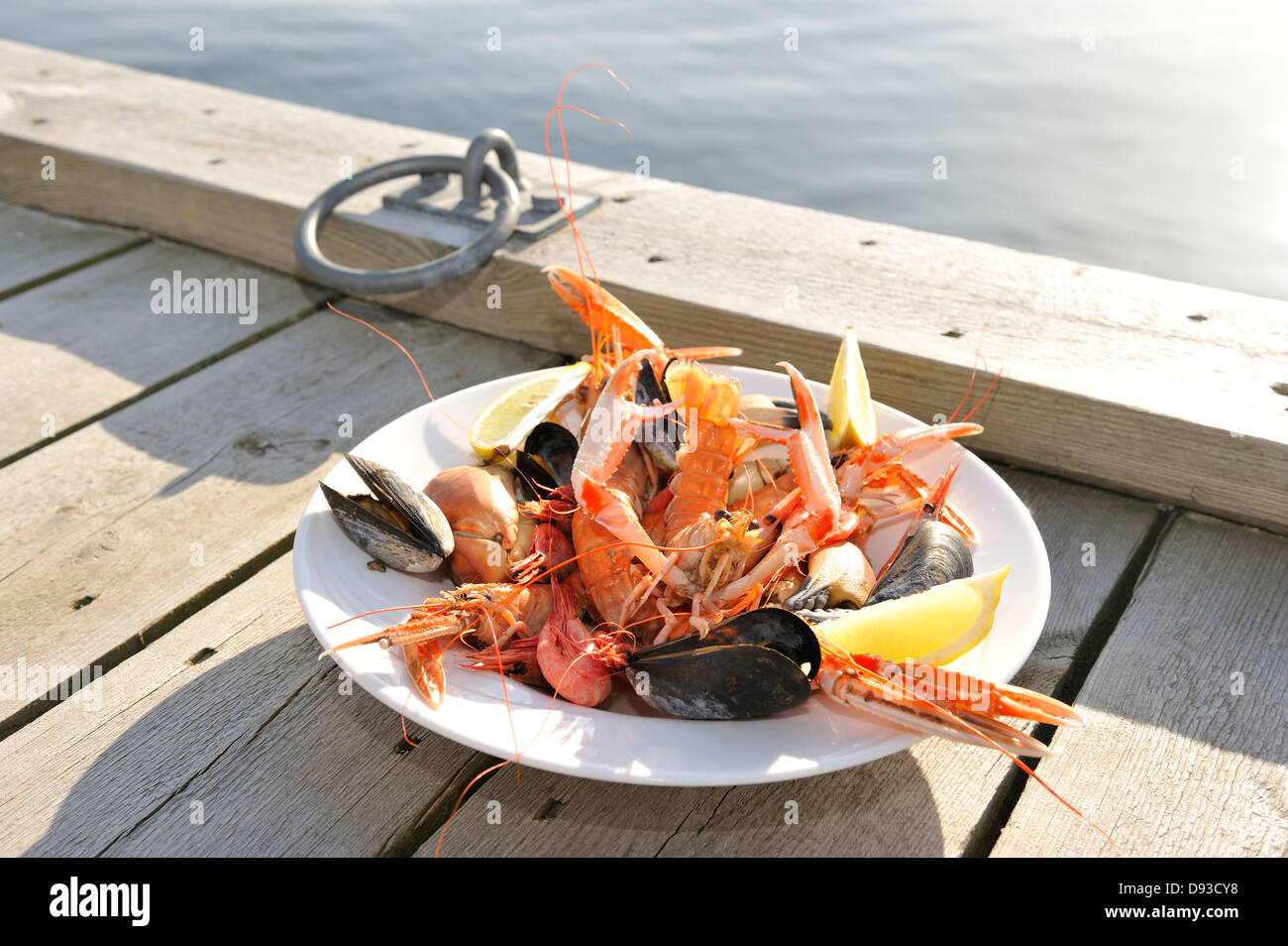 Eine Platte mit Meeresfrüchten, Bohuslan, Schweden. Stockfoto