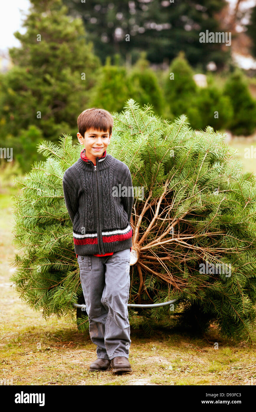 Gemischte Rassen junge Baum hinter ihm ziehen Stockfoto