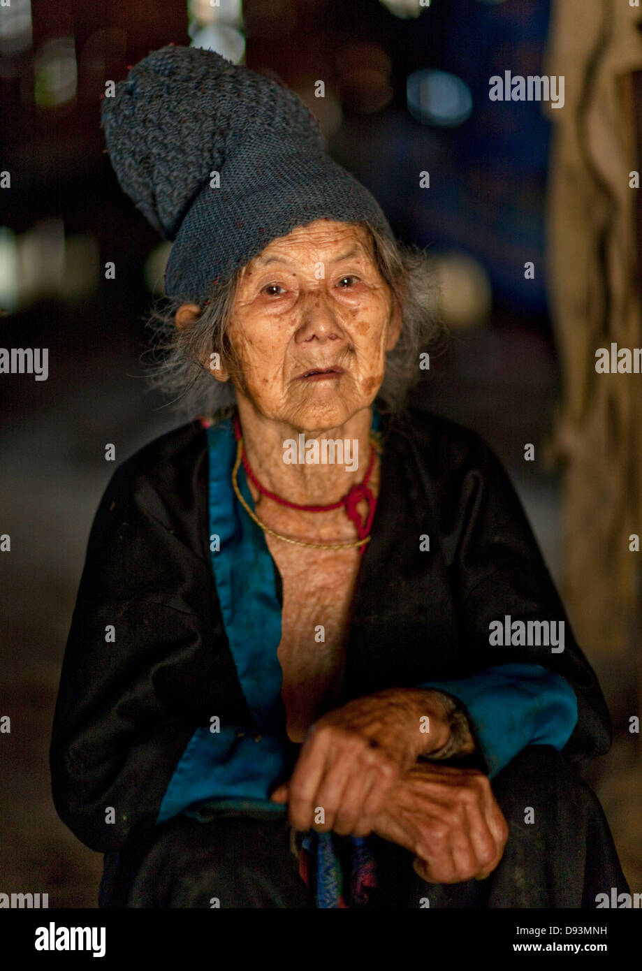 Hmong-Minderheit alte Frau, Muang Sing, Laos Stockfoto