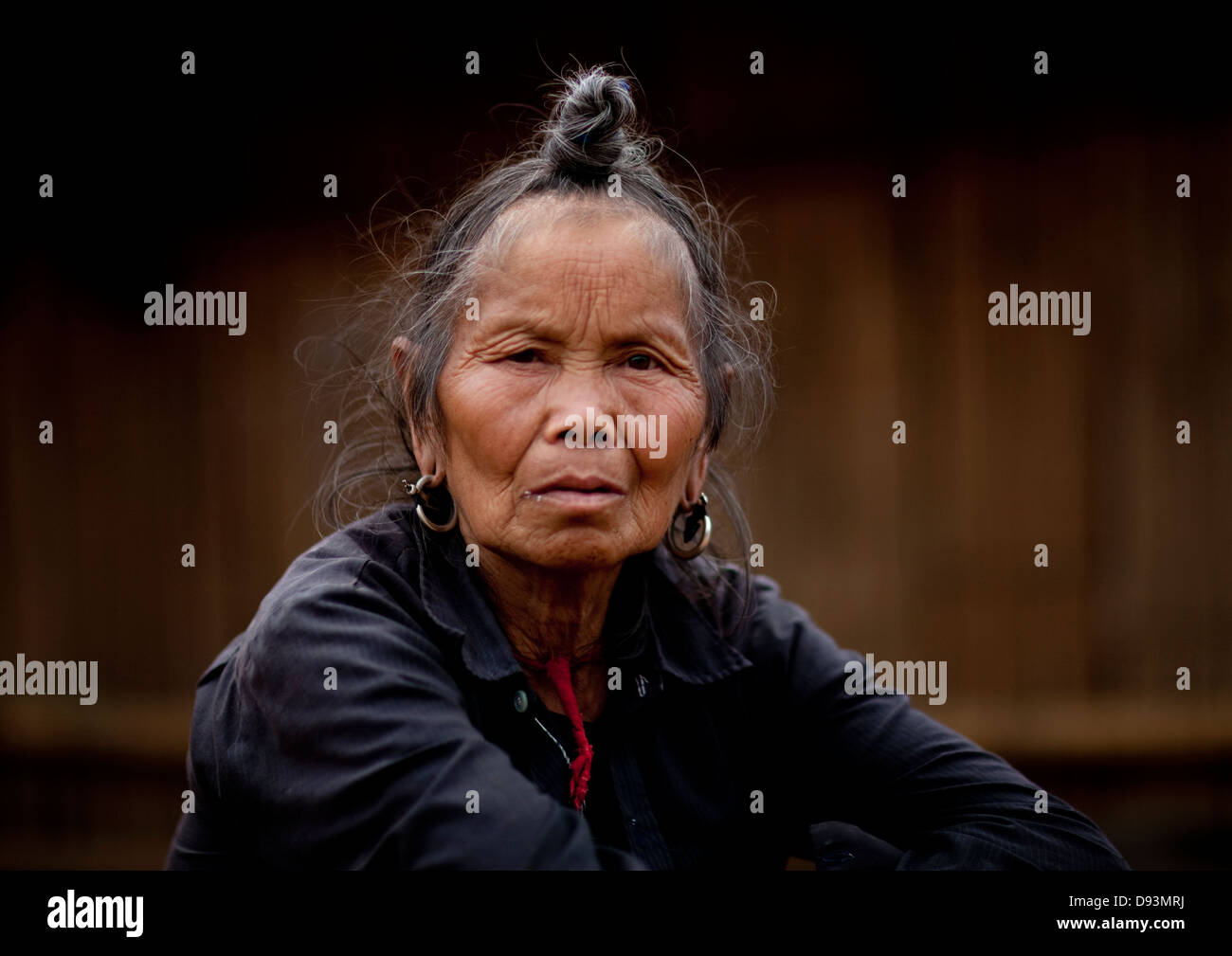 Hmong-Minderheit alte Frau, Muang Sing, Laos Stockfoto