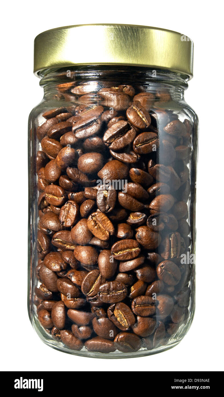 Kaffeebohnen in Glas Stockfoto