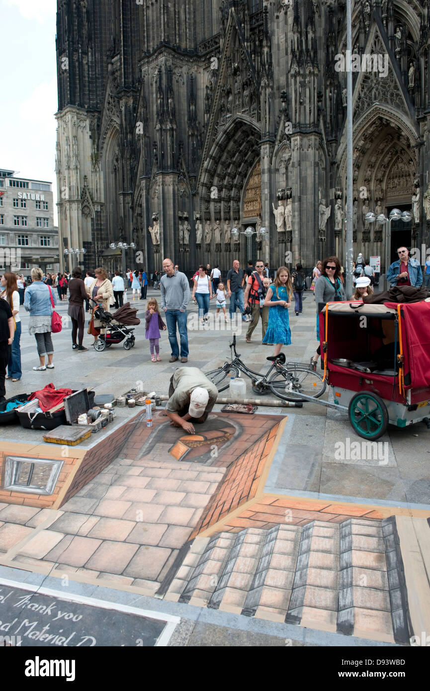 3d Burgersteig Kreide Kunst Zeichnung Koln Koln Deutschland Deutschland Europa Eu Stockfotografie Alamy