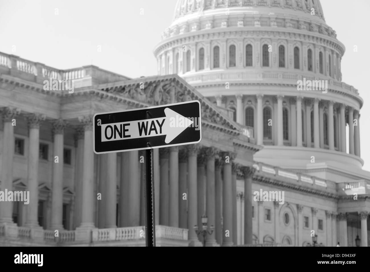 One Way Zeichen US Capitol Building - Washington, DC USA Stockfoto