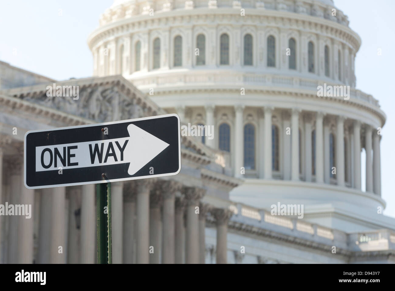 One way Zeichen US Capitol Building - Washington, DC USA Stockfoto