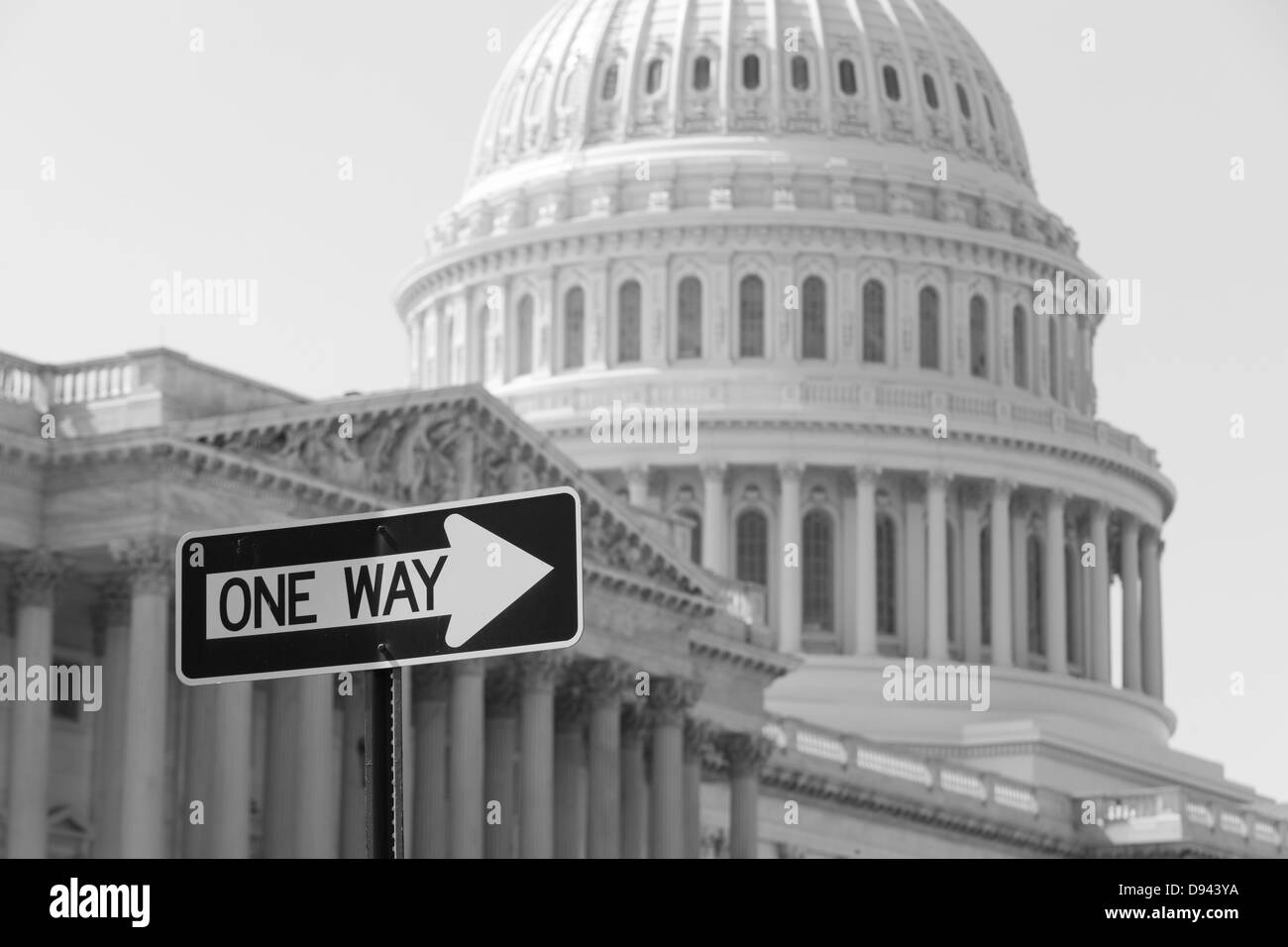 One Way Zeichen US Capitol Building - Washington, DC USA Stockfoto