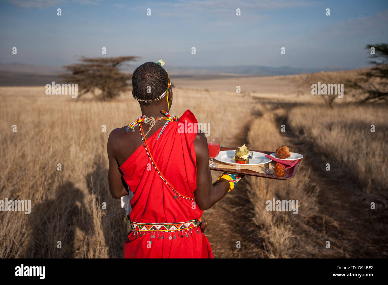 Maasai Stammesangehörige Frühstück Stockfoto