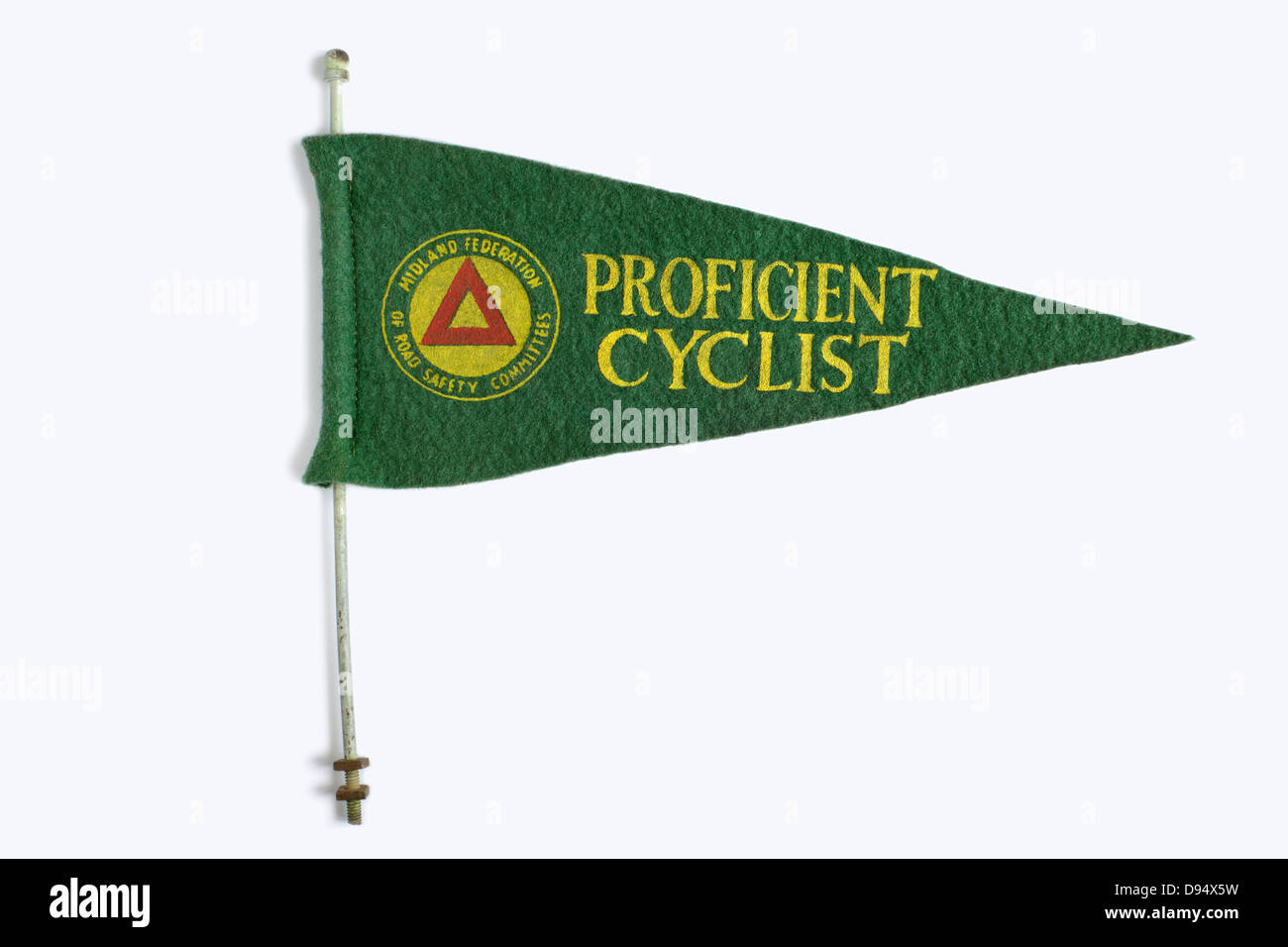 Eine Radsportflagge, die den Radfahrern (im Jahr 1960s) nach Abschluss eines Radtrainingskurses verliehen wurde.Road Stockfoto