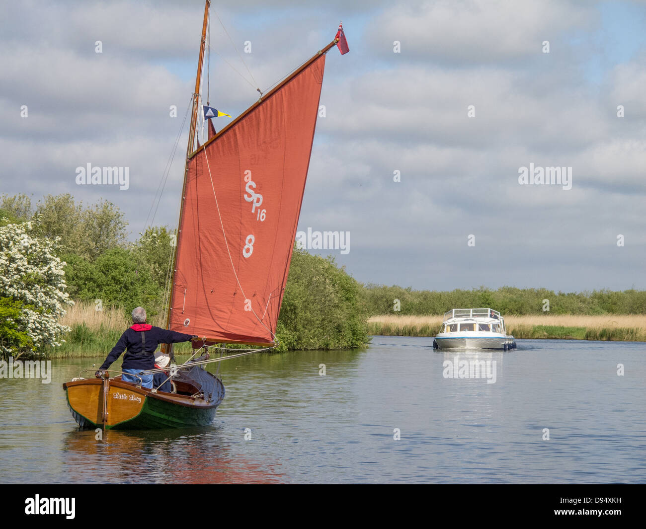 Bootfahren auf der Norfolk Broads, England Stockfoto