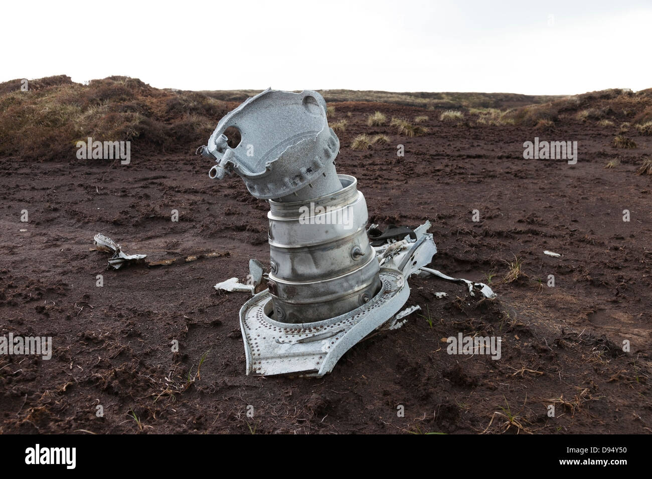 Flugzeug Wrack aus einen Gloster Meteor-Strahl, der auf Klopfen in den North Pennines fiel am 24. März 1954 stürzte Stockfoto