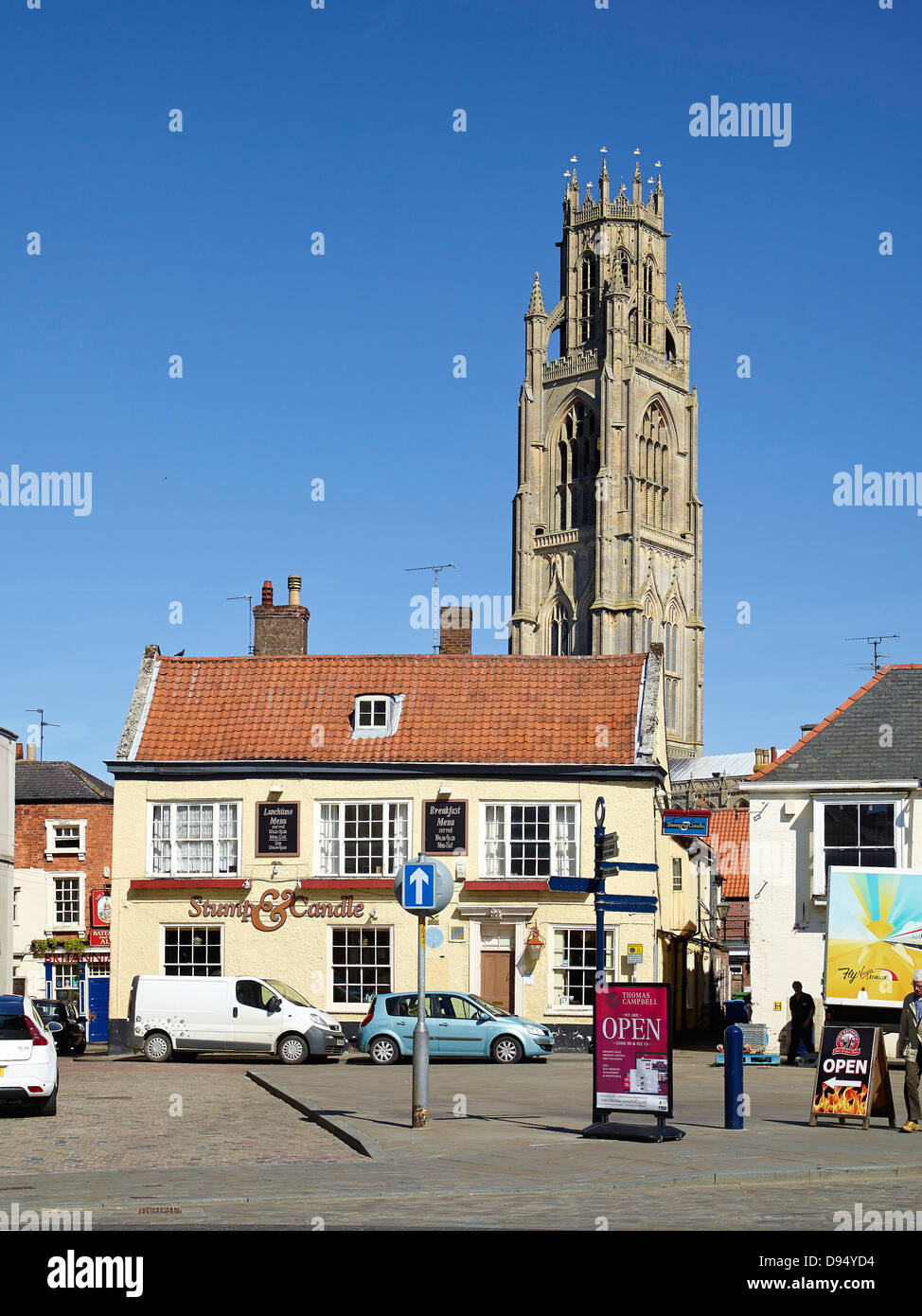 St. Botolphs Kirche und Marktplatz, Boston Lincolnshire, Ostengland UK Stockfoto