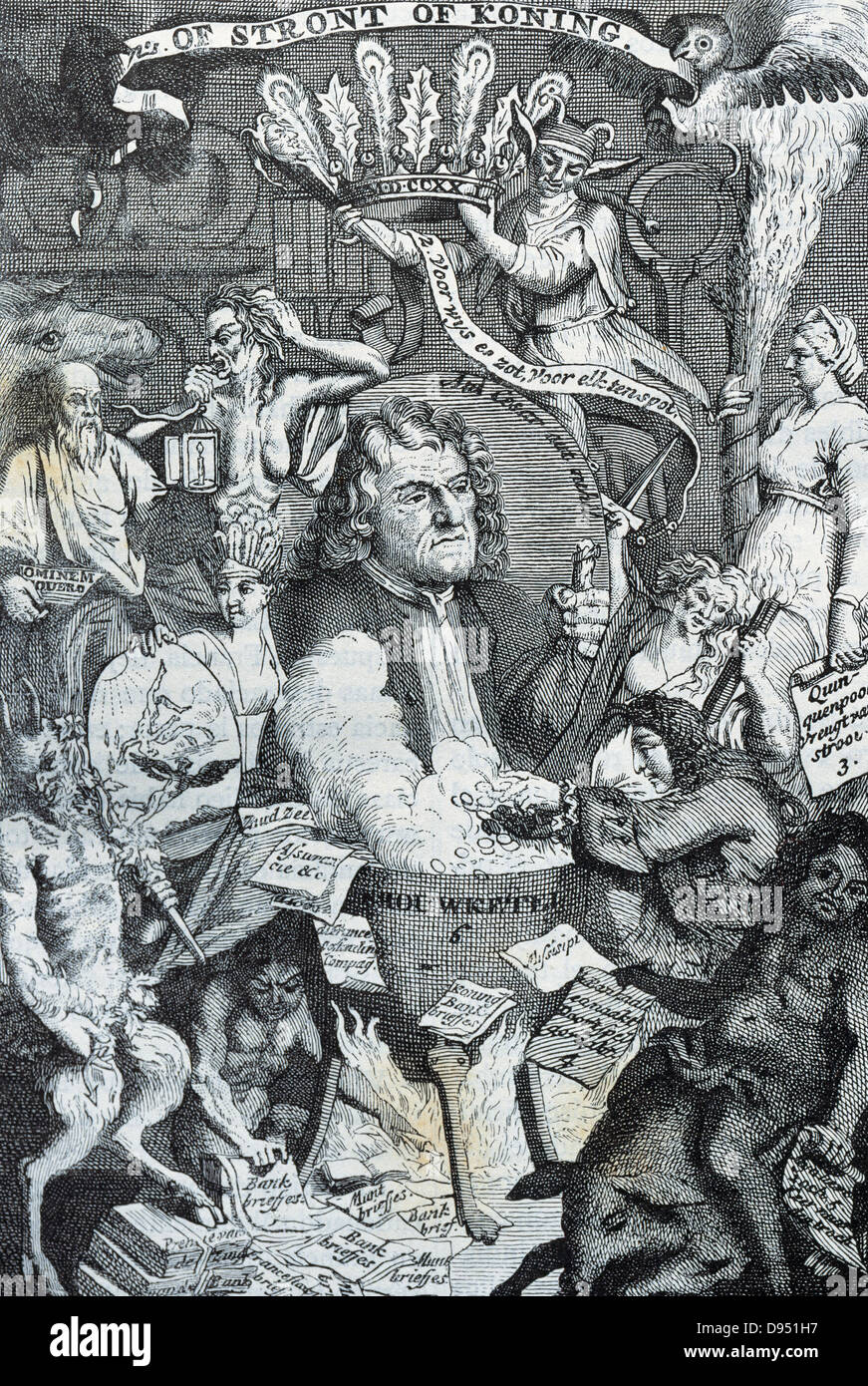 John Law (1671 - 1729) schottischer Ökonom. Niederländische satirische Gravur. Stockfoto