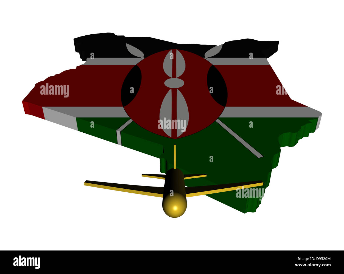 Flugzeug abheben aus Kenia Karte Flagge Abbildung Stockfoto