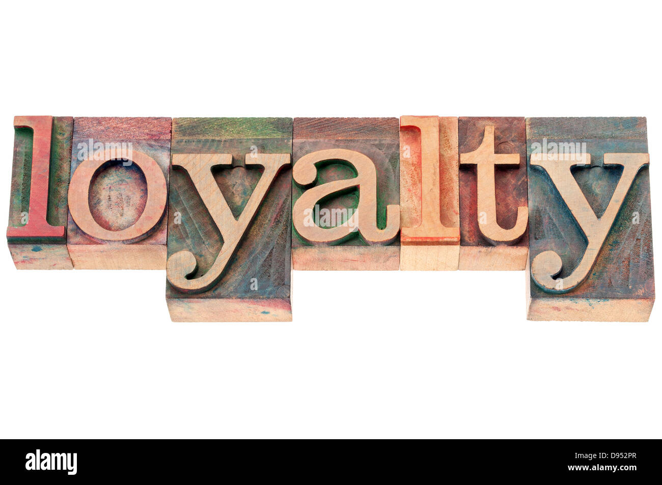 Loyalität - isolierten Text im Buchdruck Holzart Stockfoto