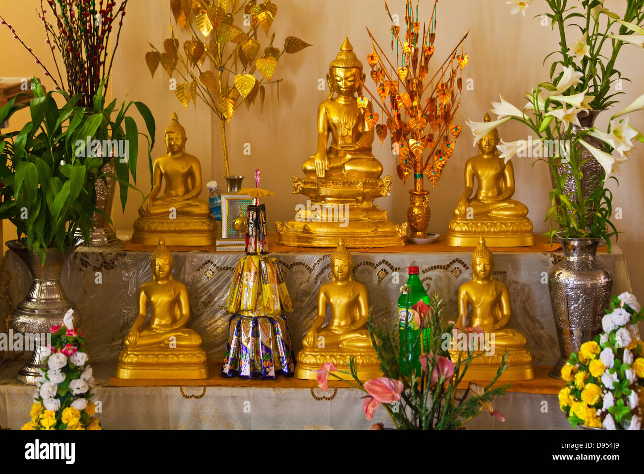 Statuen von BUDDHA in einem buddhistischen Kloster - HSIPAW, MYANMAR Stockfoto