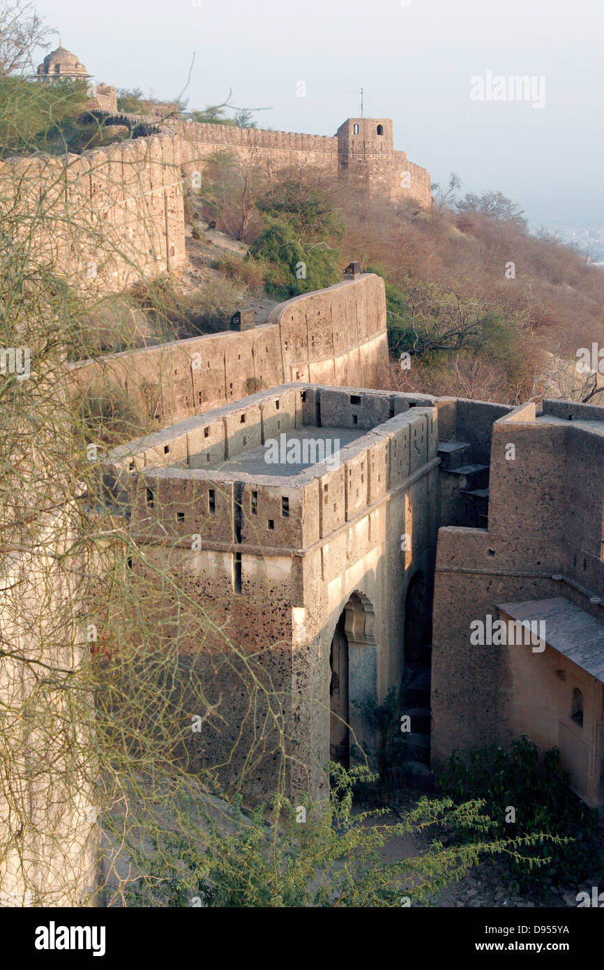 Taragarh Fort thront auf einem Hügel, Rajasthan, Indien Stockfoto