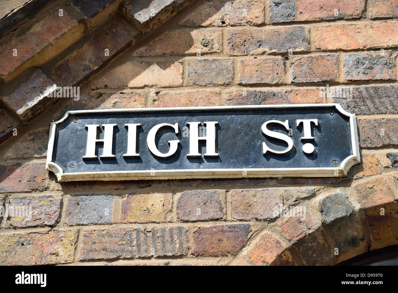 Hohe Straße Zeichen, Blists Hill viktorianischen Stadt, Madeley, Telford, Shropshire, England, Vereinigtes Königreich Stockfoto