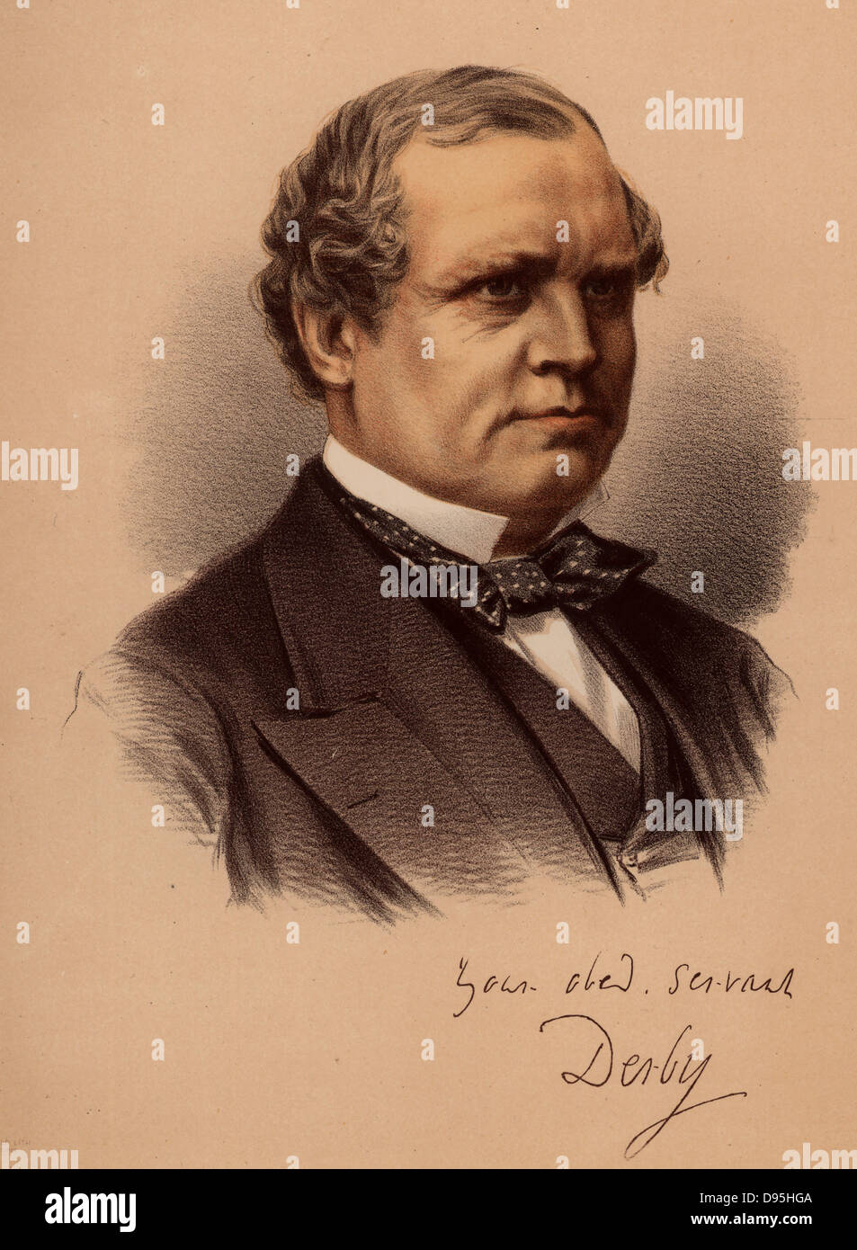 Edward Henry Stanley, fünfzehnte Earl of Derby, (1826-1893). Englische Politiker. Außenminister unter Disraeli 1866-1868 und 1874-1878 (konservativ). Colonial Secretary 1882-1885 unter Gladstone (Liberalen). Liberale Unionistenführer im House of Lords 1886-1891. Von "Der moderne Portrait Gallery' (London c 1880). Getönte Lithographie. Stockfoto