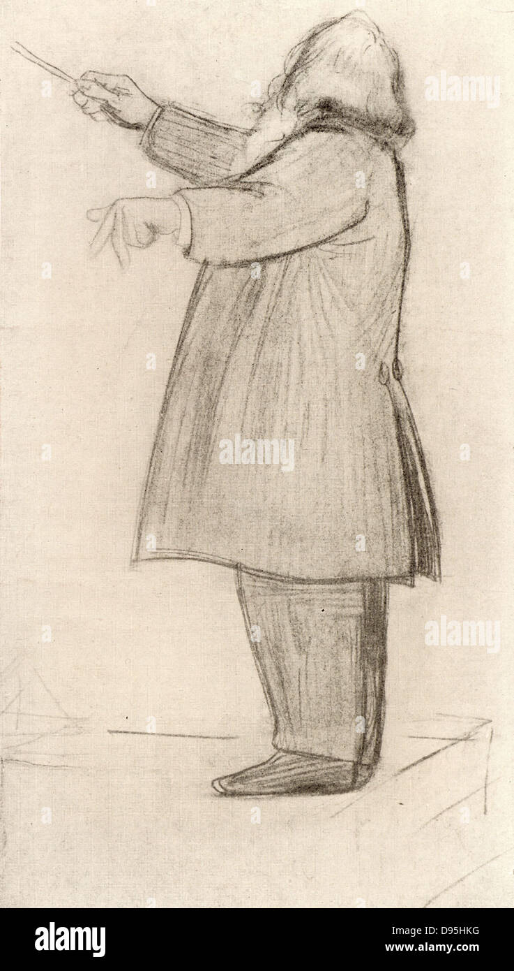 Johannes Brahms (1833-1897) deutscher Komponist, dirigieren. Aus Zeichnung von Willy von Beckerath. Stockfoto