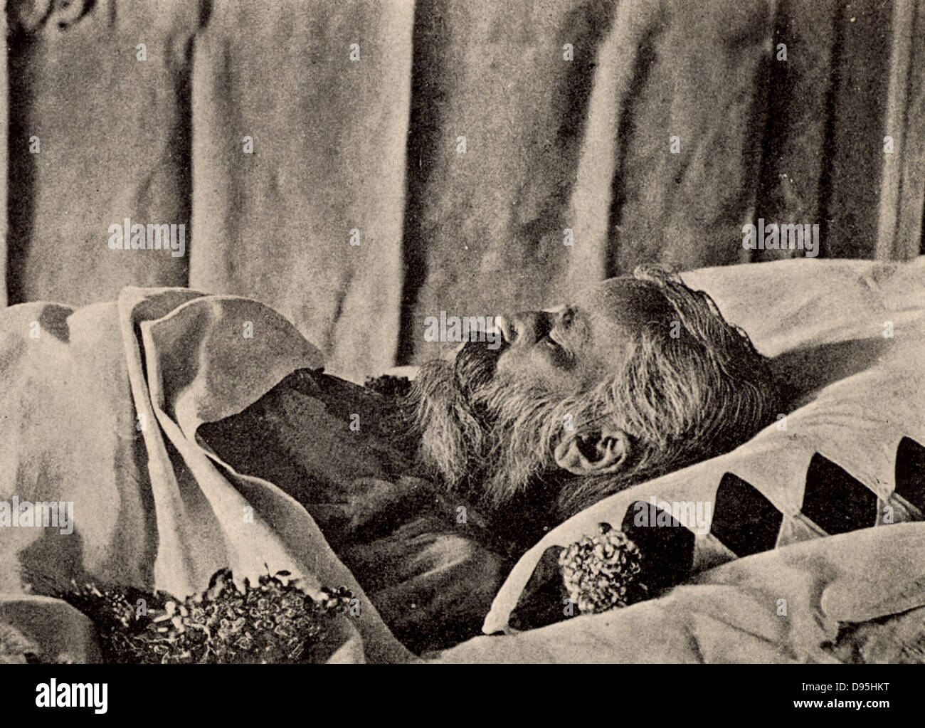 Deutschen Komponisten Johannes Brahms (1833-1897), auf seinem Sterbebett.  Aus einem Foto. Halbton. Stockfoto