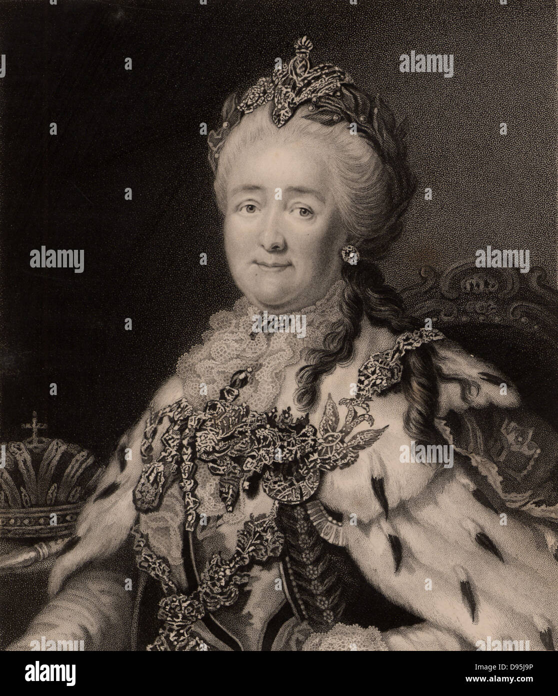 Katharina II., der Große (1729-1796), Kaiserin von Russland. Von "die Galerie von Porträts, Vol. VII, von Charles Knight (London, 1837). Gravur. Stockfoto