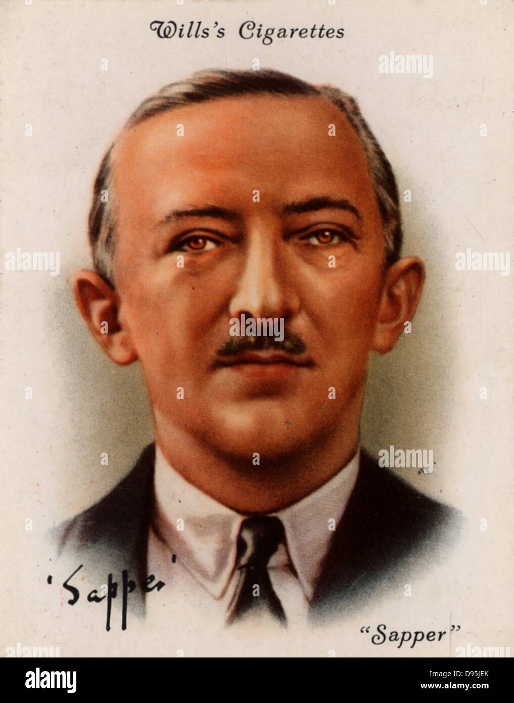 Sapper (Oberstleutnant Herman Cyril McNeile - 1888-1937) englische Schriftsteller und Short story writer. Schöpfer der Bulldog Drummond, der ex-Armee Abenteurer Held vieler Thriller. Aus einer Reihe von Karten der berühmten britischen Autoren (London, 1937). Stockfoto