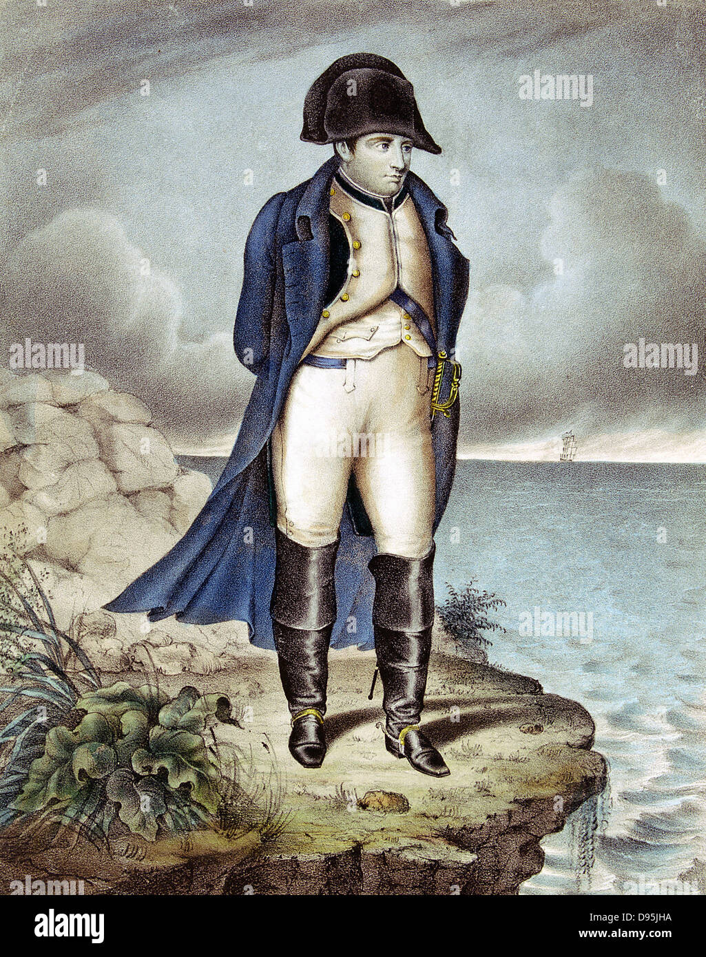 Napoleon ich (Napoleon Bonaparte) 1769-1821. Napoleon im Exil. Zeitgenössische Aquatinta Stockfoto