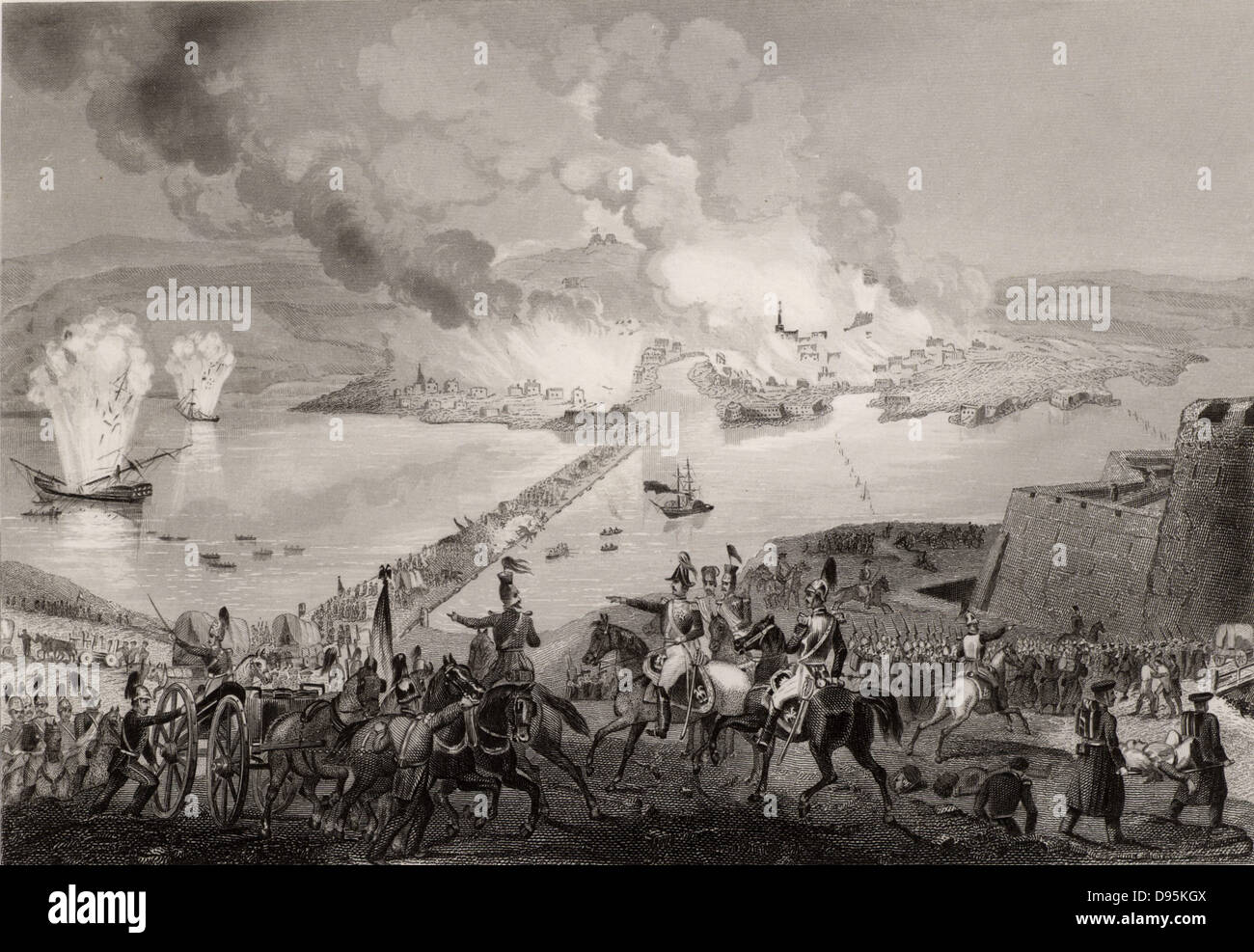 Krim (Russisch-türkischen Krieg 1853-1856). Belagerung von Sewastopol (Sewastopol) Oktober 1854 bis September 1855. Ansicht von Süden mit den russischen Rückzug am 8. September 1856. Stahlstich c 1860 Stockfoto