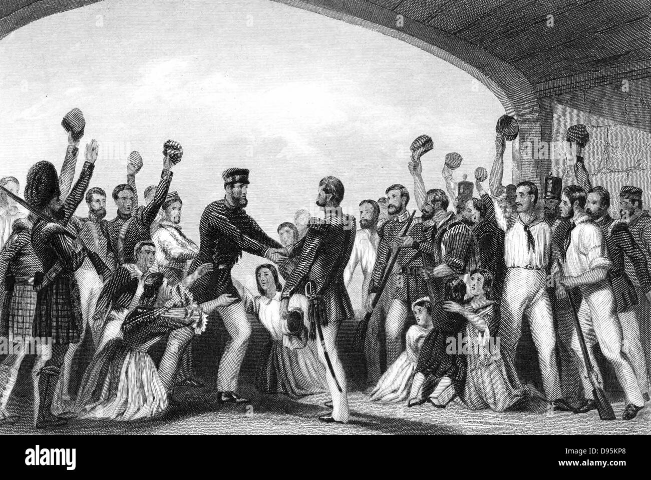 Indische Meuterei 1857-1859, auch als der Sepoy Meuterei oder der Große Krieg der Unabhängigkeit bekannt. Erste Entlastung von Lucknow von General Henry Havelock, 15. September 1857. Gravur. Stockfoto