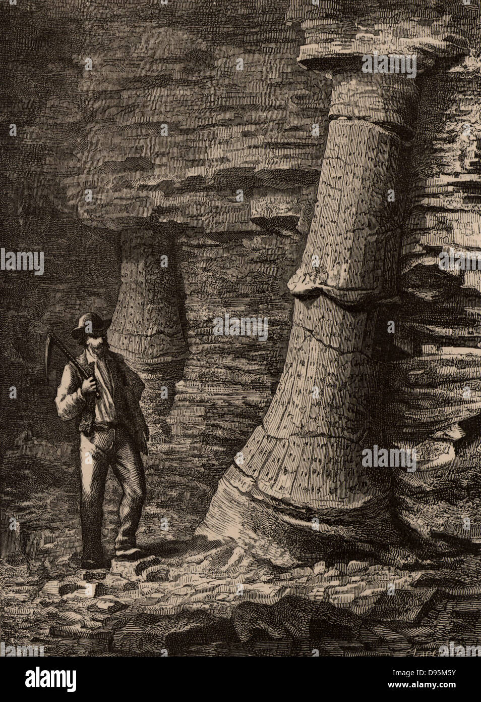 Versteinerte Baumstämme in Treuil Coal Mine, St Etienne, Frankreich. Von "unterirdische Leben; Oder, Bergwerke und Bergleute" von Louis Simonin (London, 1869). Holzstich. Stockfoto Versteinerte Baumstämme in Treuil Coal Mine, St Etienne, Frankreich. Von "unterirdische Leben; Oder, Bergwerke und Bergleute" von Louis Simonin (London, 1869). Holzstich. Stockfoto