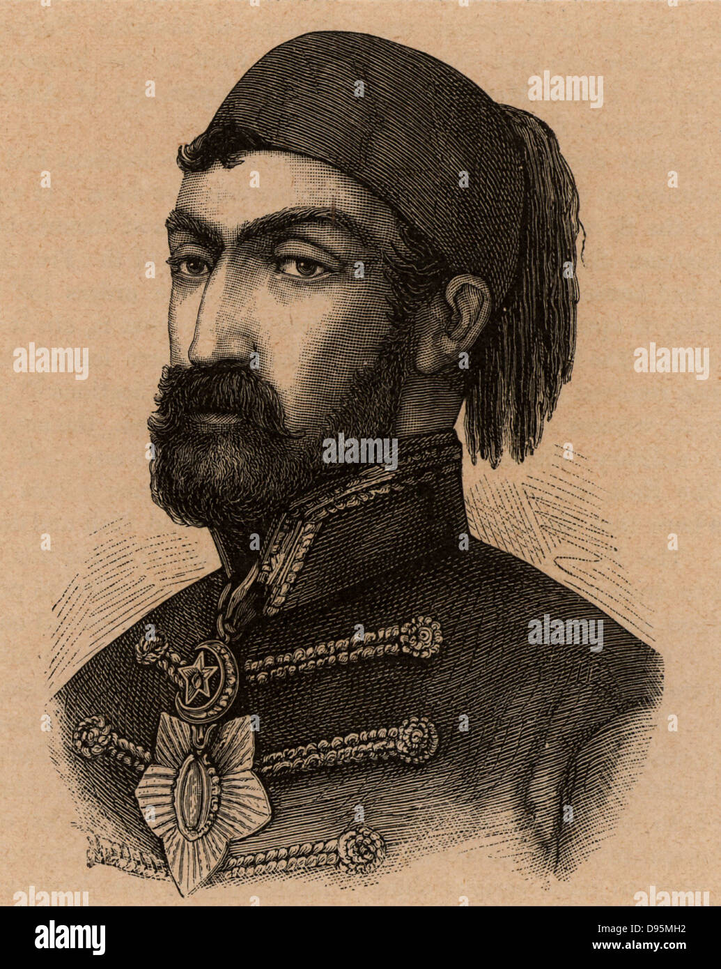 Omar Pasha (Michael Latas 1806-1871 geboren) Kroatisch-osmanischen Allgemeine geboren. Die türkischen Truppen während der Krim (Russisch-türkischen) Krieg 1853-1856 geboten. Gravur. Stockfoto