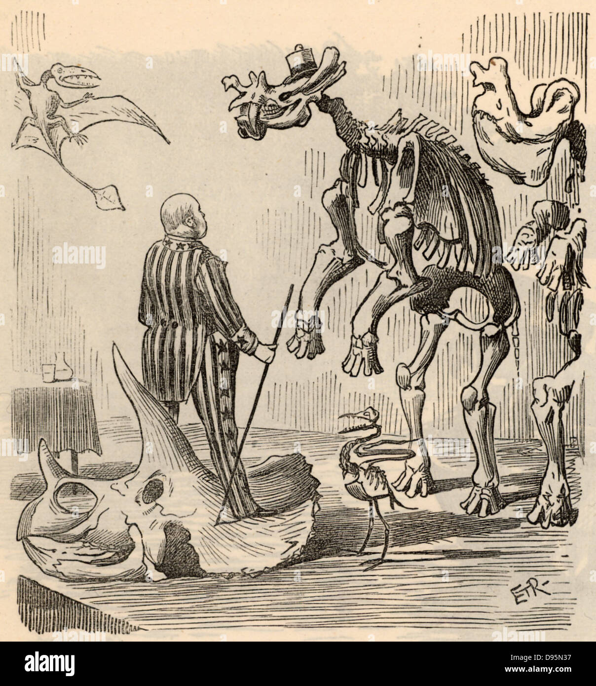 Othniel Charles Marsh (1831-1899) amerikanischer Paläontologe. Erster Professor für Paläontologie an der Universität Yale. Marsh entdeckt rund 1.000 fossile Wirbeltiere und organisierte Expeditionen, vor allem in Nebraska und Colorado. Cartoon von 'Lochen' (London, 13. September 1890). Stockfoto