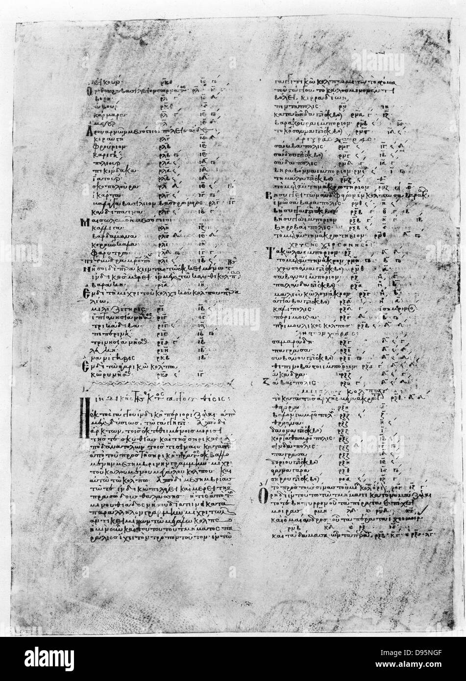 Ptolemäus (Claudius von Ptolemeus) Fl 150 AD. Alexandrinische Astronom und Geograph. Griechische Handschrift seiner "Geographie" übersicht System für die Suche nach Orten in Indien. British Museum. Stockfoto