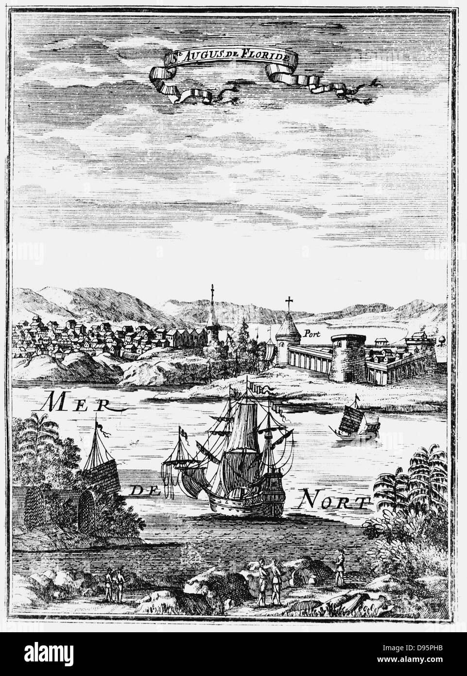 St. Augustine, Florida. Kupferstich von Allain Manesson Mallet "Beschreibung de l ' Univers?" Frankfurt am Main, 1686. Stockfoto