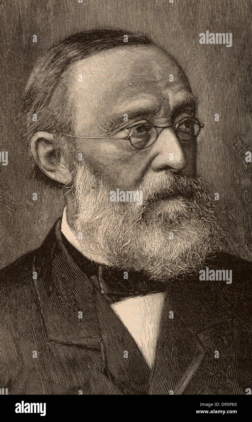 Rudolf Virchow (1821-1902), deutscher Pathologe und Gründer der Zelle Pathologie. Im späteren Leben wandte er sich an die Anthropologie und Archäologie und arbeitete mit Schliemann auf die Ausgrabungen in Troja. Gravur von "La Science Illustree" (Paris, 1892). Stockfoto