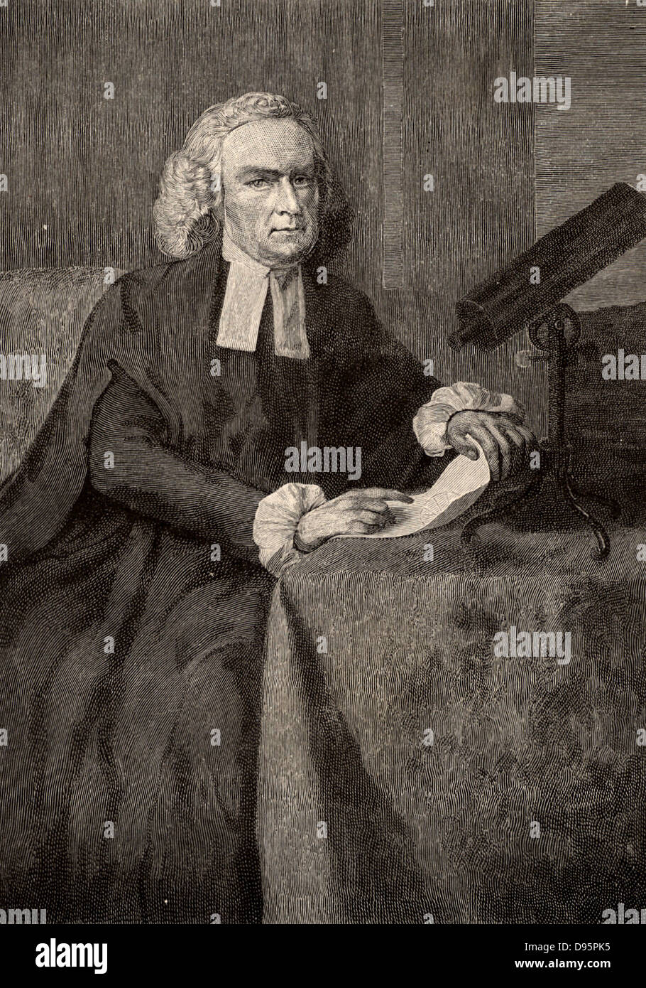 John Winthrop (1714-1779), amerikanischer Physiker, Mathematiker und Astronom. Im Jahre 1740 beobachtete er ein Transit des Merkur. Gravur, 1896. Stockfoto