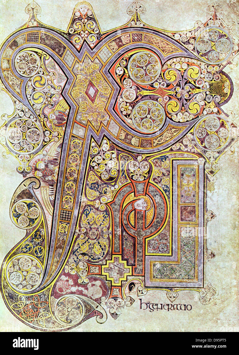 Monogramm-Seite von "The Book of Kells" "Christi Auteum Generatio" 6. Jahrhundert Handschrift der vier Evangelien Stockfoto